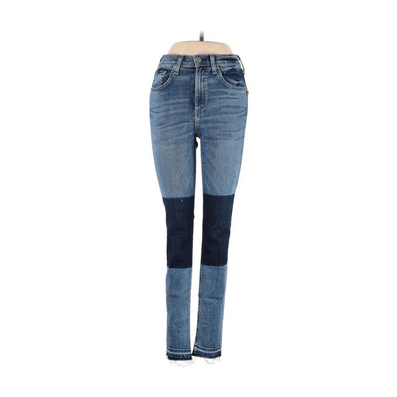 Rag & Bone JEAN Skinny Jeans Sz 25 OLANA Patch Panel Colorblock Raw Hem USA Made - Picture 1 of 11